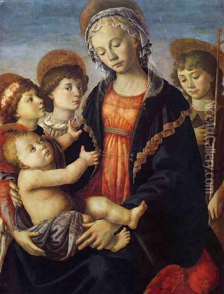 The Virgin and Child with Two Angels and the Young St John the Baptist 1465-70 Oil Painting - Sandro Botticelli