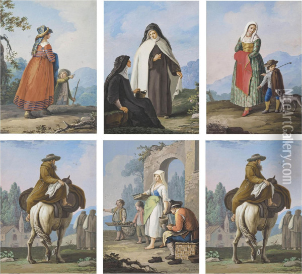 Neapolitan Costume Studies Oil Painting - Saverio Xavier Della Gatta
