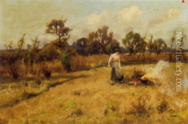 Feeding The Bonfire Oil Painting - Arthur William Redgate