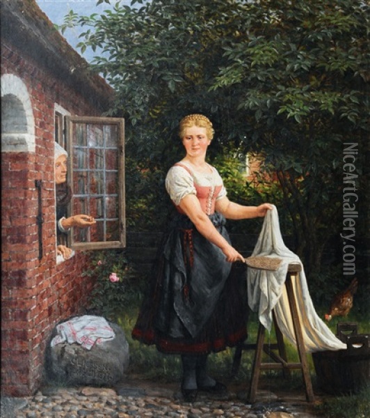 Washing Day Oil Painting - Carl Ludwig Jessen