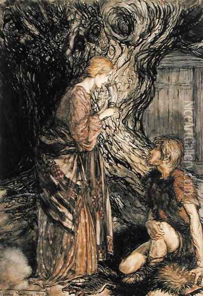 Siegmund and Sieglinde, Illustration from Rhinegold and the Valkyrie by Richard Wagner, Heinemann, 1910 Oil Painting - Arthur Rackham