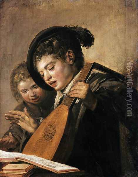 Two Boys Singing c. 1625 Oil Painting - Frans Hals