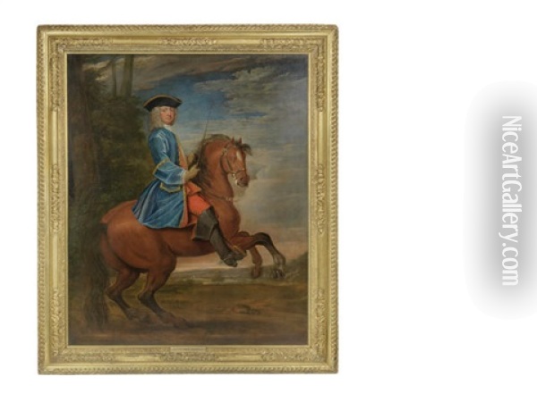 Portrait Of A Gentleman, Full-length, In A Blue Coat And A Tricorn Hat, On Horseback Oil Painting - Bartholomew Dandridge