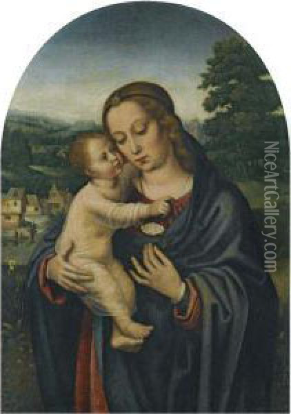 Virgin And Child In A Landscape Oil Painting - Ambrosius Benson