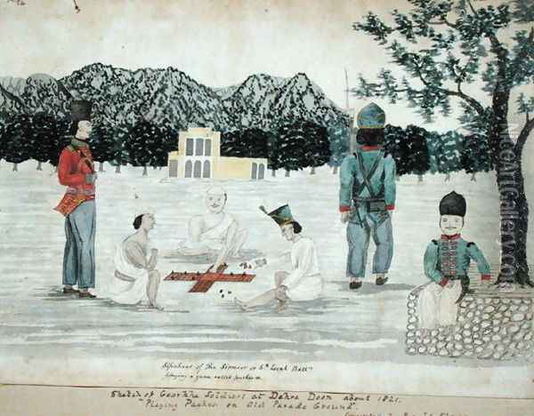 Sketch of Gurkha life at Dehra Dun, c.1821 Oil Painting - The Hon. Frederick Shore