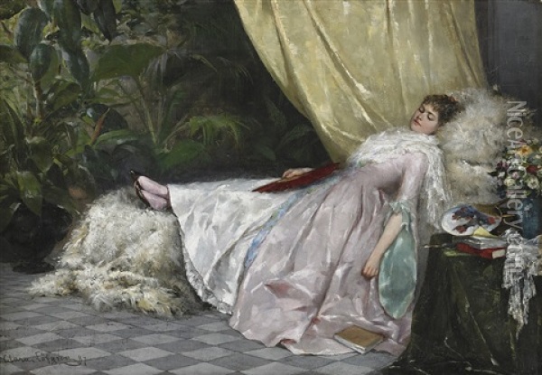 Sovande Kvinna Oil Painting - Clara Lofgren