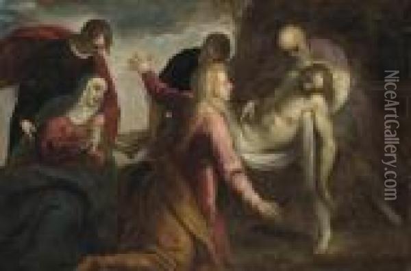 The Entombment Of Christ Oil Painting - Acopo D'Antonio Negretti (see Palma Giovane)