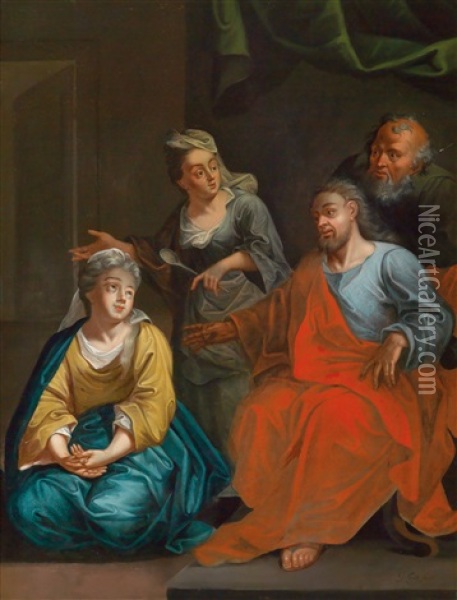 Christus Bei Maria Und Martha Oil Painting - Johann Jakob Anton von Lenz