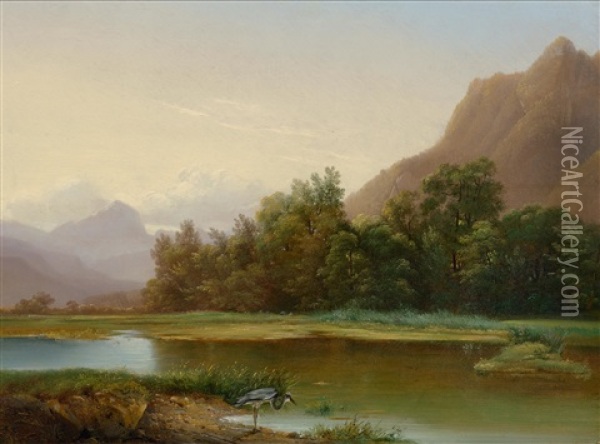 Vue Prise Au Bouveret (view Of Le Bouveret) Oil Painting - Alexandre Calame