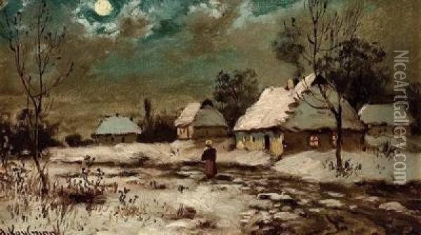 Heimkehr An Einem Winterabend Oil Painting - Adolf Kaufmann