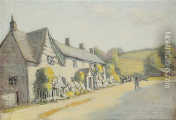 Man On Path Near House Oil Painting - William Staples Drown