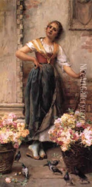 The Flower Seller Oil Painting - Stefano Novo