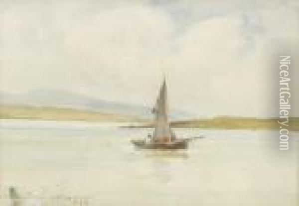 Fishing Boat And Figure In A Bay Oil Painting - William Bingham McGuinness