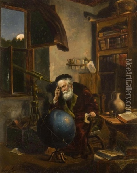 An Astronomer In His Studio Oil Painting - Hermann Kern