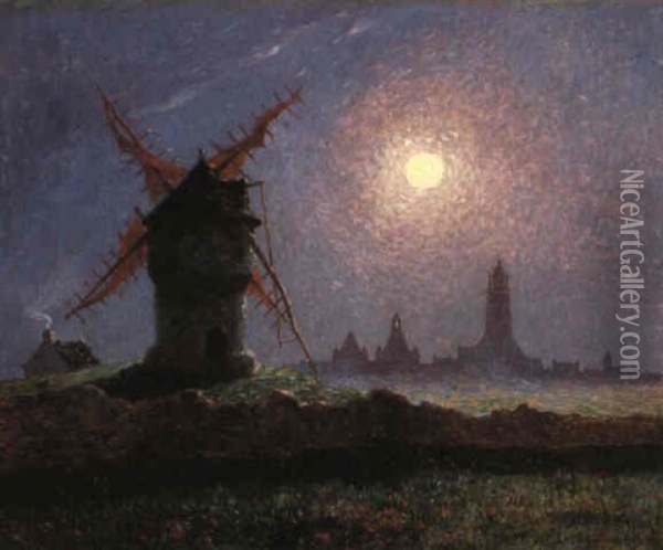 Nachtliche Vollmondbeschienene Landschaft Oil Painting - Ferdinand du Puigaudeau