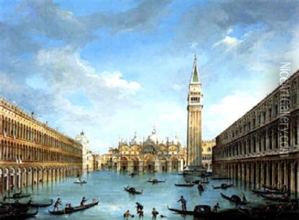 Der Markusplatz In Venedig Bei Hochwasser Oil Painting - Vincenzo Chilone