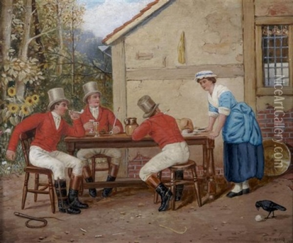 Three Seated Riders And Servant Girl Oil Painting - Henry Stacy Marks