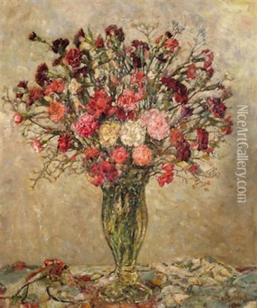 Blumenstilleben Mit Nelken Und Wildblumen Oil Painting - Fritz Ernst Rentsch