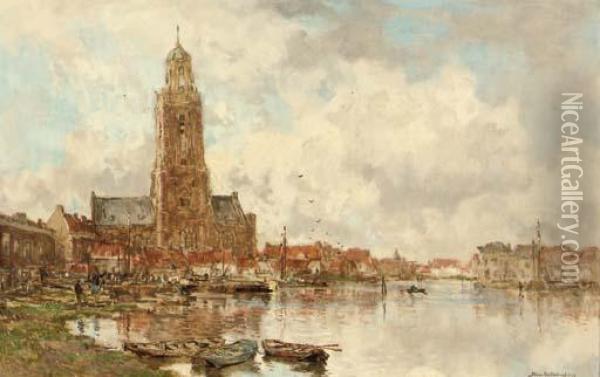 Canal At Maassluis Oil Painting - Johann Hendrik Van Mastenbroek