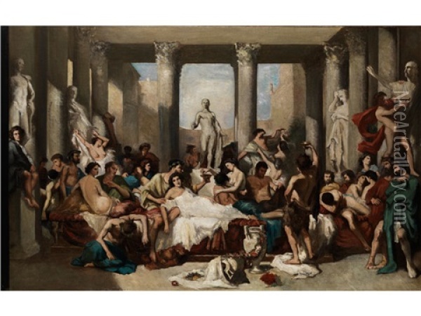 Des Romains De La Decadence (sketch) Oil Painting - Thomas Couture