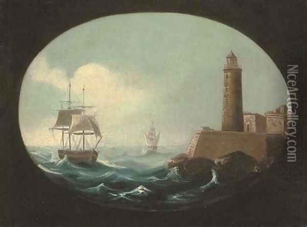 Making port in heavy weather Oil Painting - Continental School