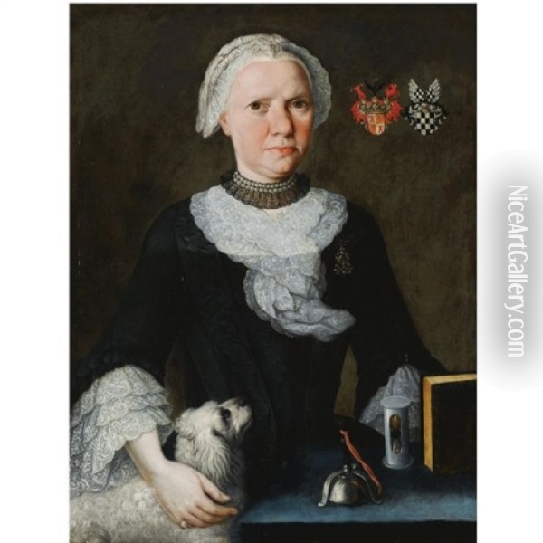 Portrait Of Maria Francisca Elisabeth Von Thurn Und Valsassina-von Baden Mittib, Behind A Table With A Dog Oil Painting - Marti Leon (M.A.) Zeuger