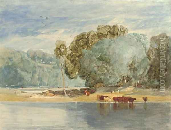 River scene with cattle Oil Painting - John Sell Cotman