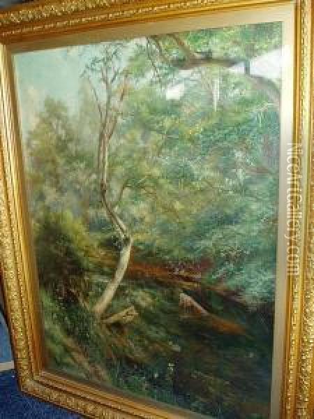River In A Summer Woodland Oil Painting - Charles Ernest Butler