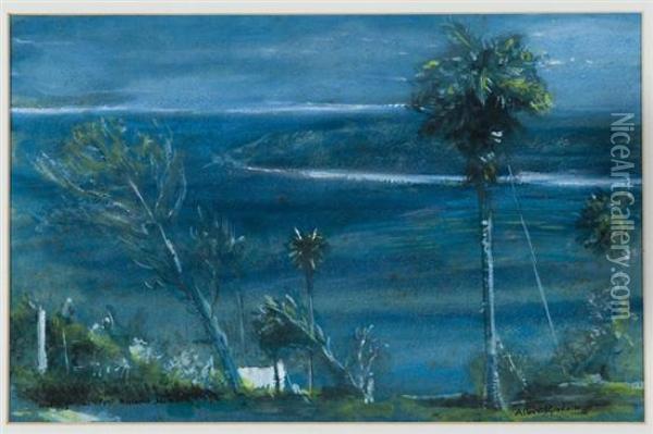 Moonlight At Port Antonio, Jamacia Oil Painting - Albert Goodwin