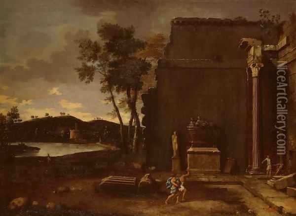 Landscape with Sarcophagus Oil Painting - Thomas Blanchet
