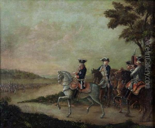Frederick Ii Reviewing The Troops At Potsdam Oil Painting - Frederick Kemmelmeyer