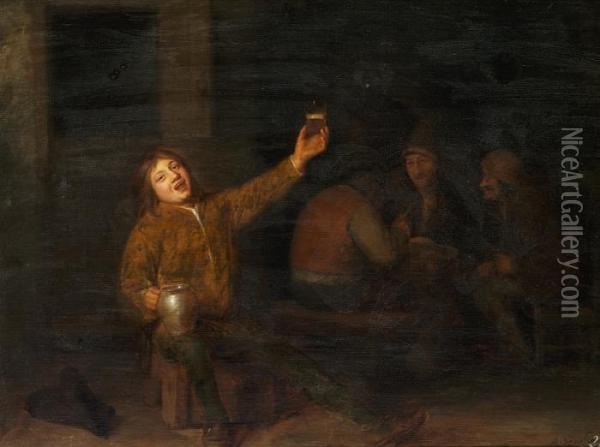 Merry Men In A Tavern Oil Painting - Pieter Harmensz Verelst