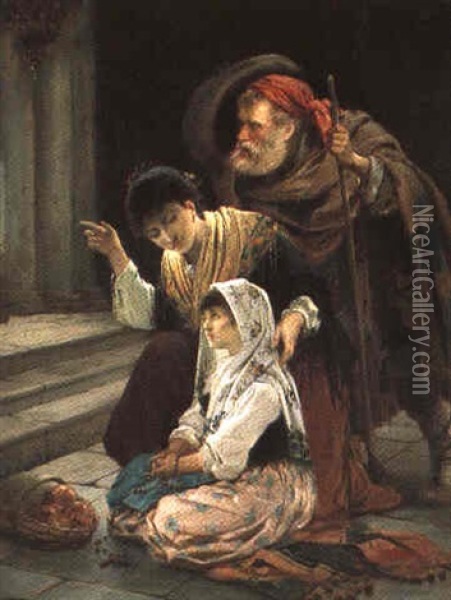 Mor Og Datter I En Kirke Oil Painting - Robert Kemm