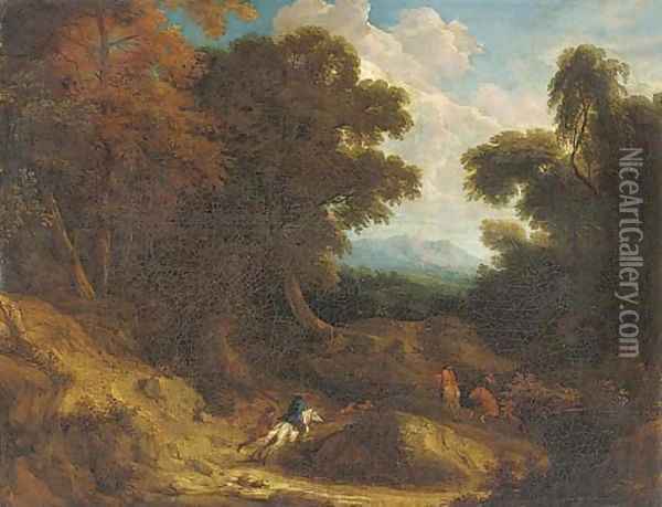 A stag hunt in a wooded landscape Oil Painting - Cornelis Huysmans