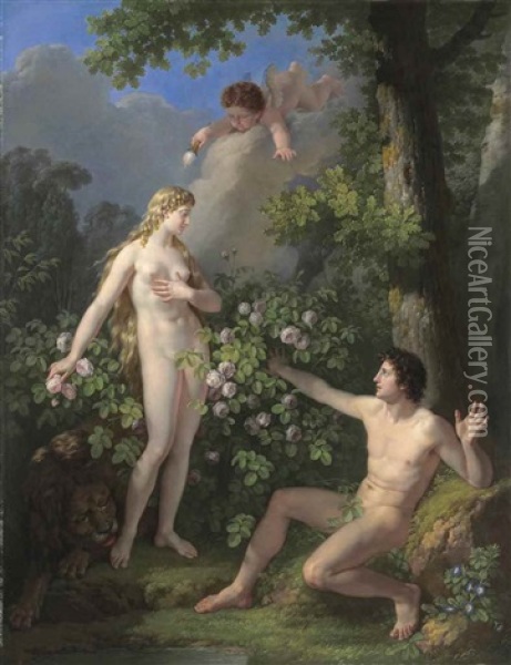 The Creation Of Eve Oil Painting - Jean Jacques Francois Le Barbier