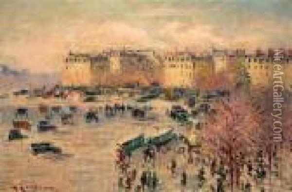 La Place De L'etoile Avenue De Wagram 1929-1930 Oil Painting - Gustave Loiseau