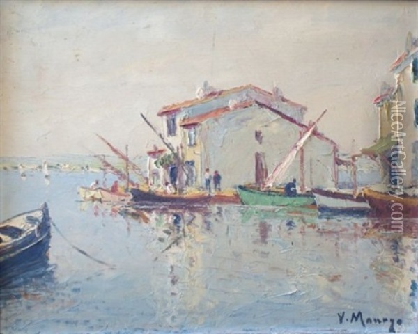 Vue Des Martigues, Pecheurs Au Port Oil Painting - Vincent Manago