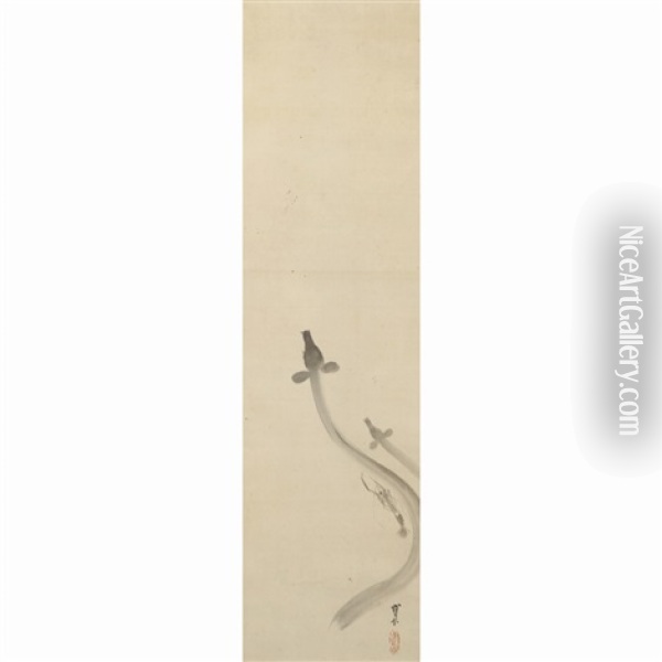 Ascending Eel Oil Painting - Kimura Buzan