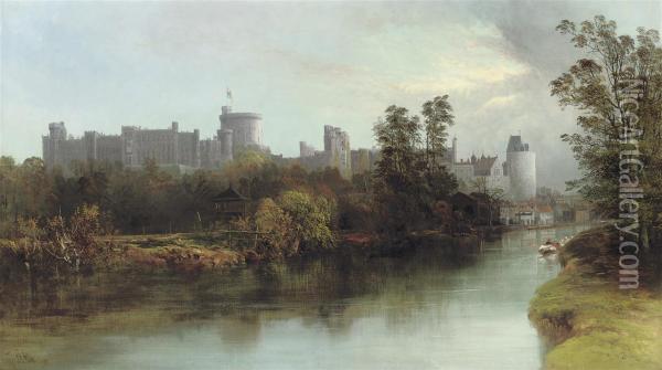 Windsor Castle From The Thames Oil Painting - J.R. Allan