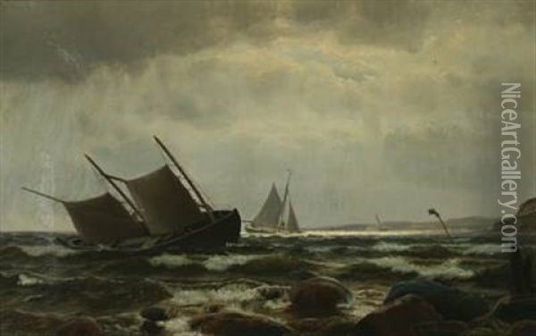 Coastal Scenery With Sailing Ships Oil Painting - Carl (Jens Erik C.) Rasmussen