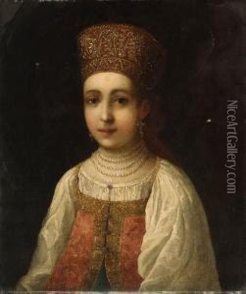 Portrait Of A Girl, Half-length, In Turkish Costume Oil Painting - Jan-Baptiste Vanmour