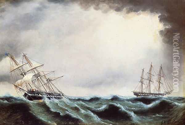 Two Clipper Ships Oil Painting - James E. Buttersworth