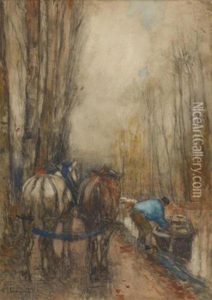Haleur En Bord De Canal Oil Painting - Ferdinand Jean Luigini