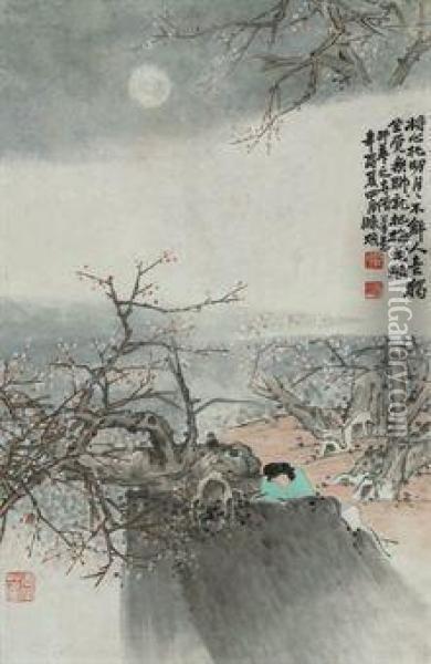 Speaking Of Loneliness To The Moon Oil Painting - Yu Ming