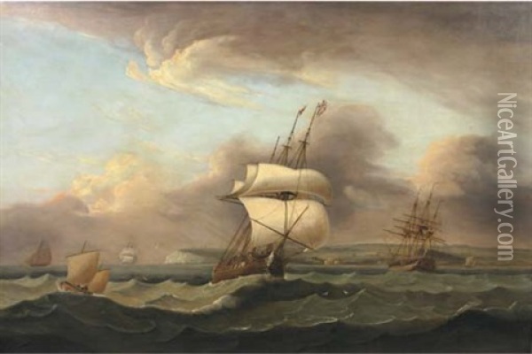 Shipping Running Up The Channel In A Heavy Swell Oil Painting - Thomas Luny