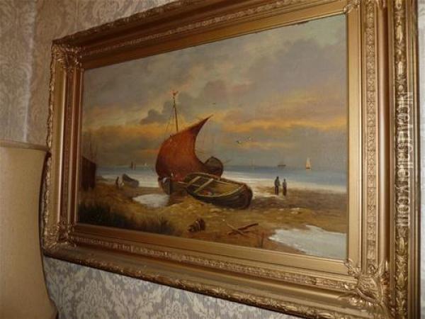 Beached Fishingvessels Oil Painting - Henry Redmore