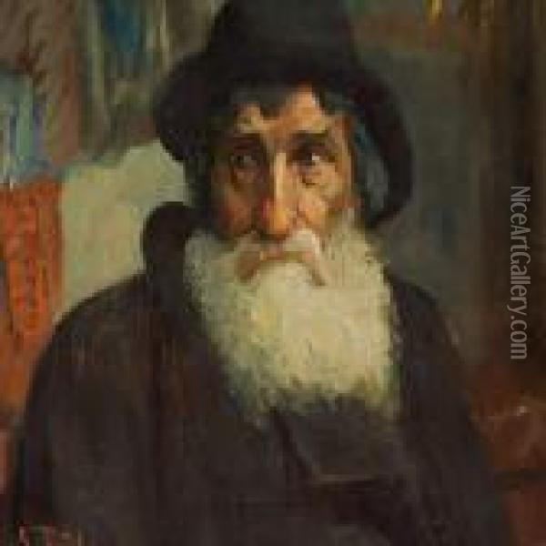 A Portrait Of An Old,russian Jew Oil Painting - Laurits Regner Tuxen