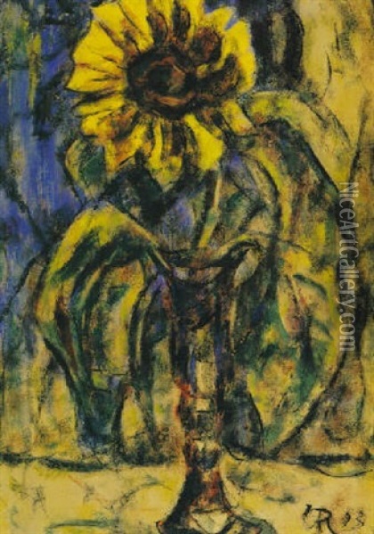 Sonnenblume In Einer Glasvase Oil Painting - Christian Rohlfs