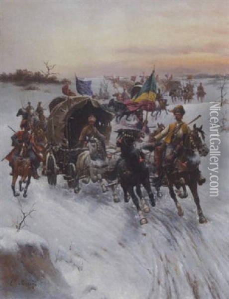 Russische Winterlandschaft Oil Painting - Adolf (Constantin) Baumgartner-Stoiloff