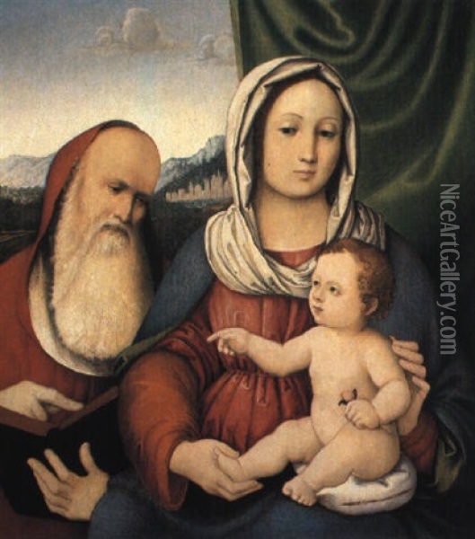Madonna Col Bambino E San Gerolamo Oil Painting - Girolamo Marchesi da Cotignola